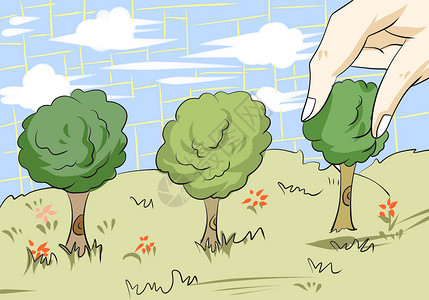 沙漠植树植树造林插画