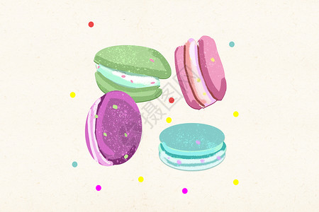 蓝莓甜品马卡龙甜点美食插画