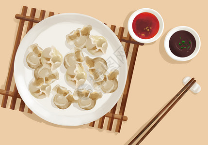 传统盘子饺子插画