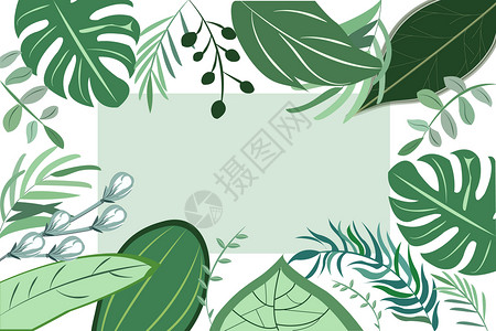 树叶树叶植物绿色绿植小清新植物花卉背景插画