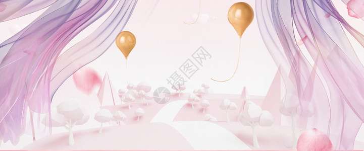 紫色浪漫气球浪漫电商节日背景设计图片