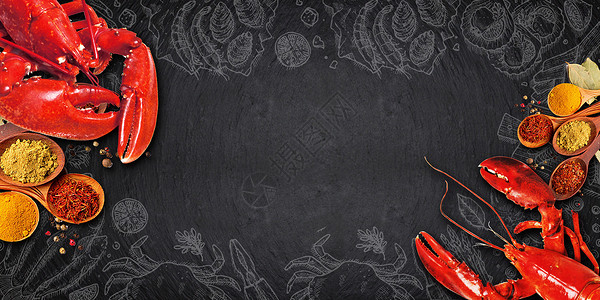 黑色餐饮背景美味龙虾背景设计图片