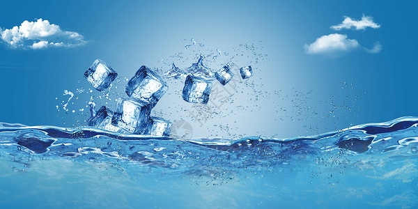 ps素材海水冰块清凉背景设计图片