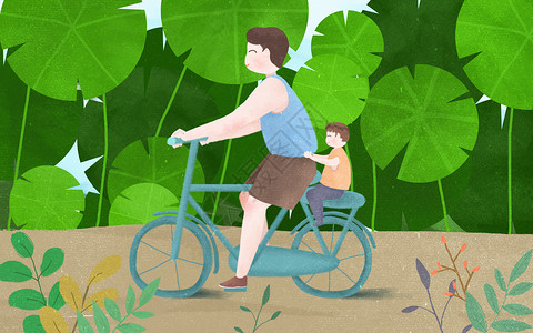 骑自行车父子父亲节插画
