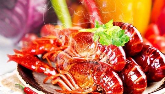 煮熟小龙虾美食背景设计图片