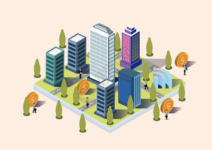 未来商店金融都市城市插画