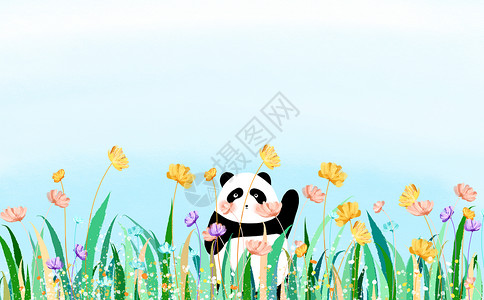 小清新熊猫植物背景图片