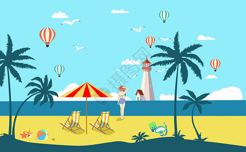 夏日沙滩插画高清图片