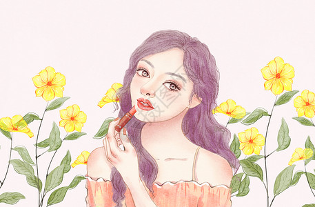 黄嘴鹮鹳美妆女孩插画