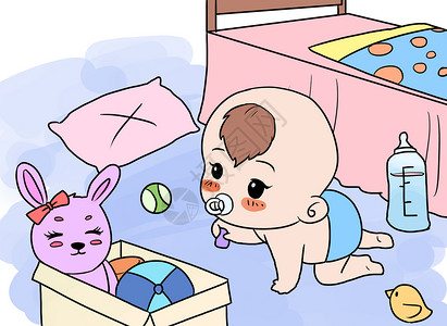 幼儿床婴儿漫画插画