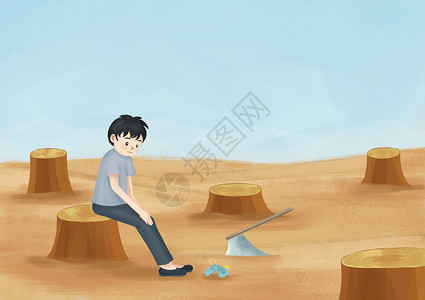 沙尘防治荒漠化插画