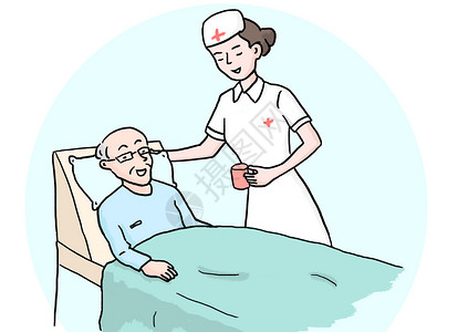 照顾老人护士照顾病人插画