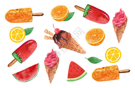 橘子水果海报夏日彩色水果冰棒插画