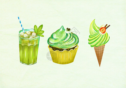 绿色纸杯饮料夏日抹茶甜点素材插画