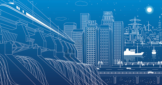 三峡水电站城市线条剪影设计图片