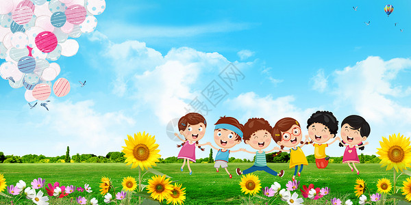 快乐儿童节花朵热气球高清图片