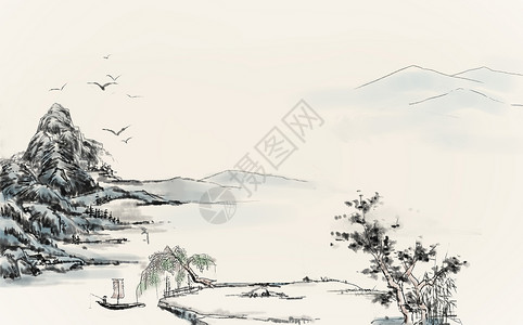 写意松树中国风写意山水插画