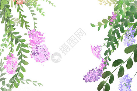 蓝色手绘小花植物背景素材插画