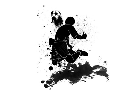 足球运动员剪影泼墨足球插画