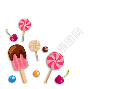 冰淇淋色糖果零食留白背景插画