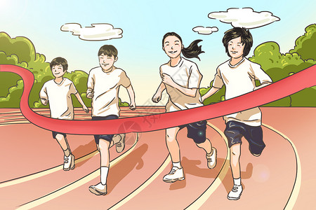 跑步运动比赛校园插画插画