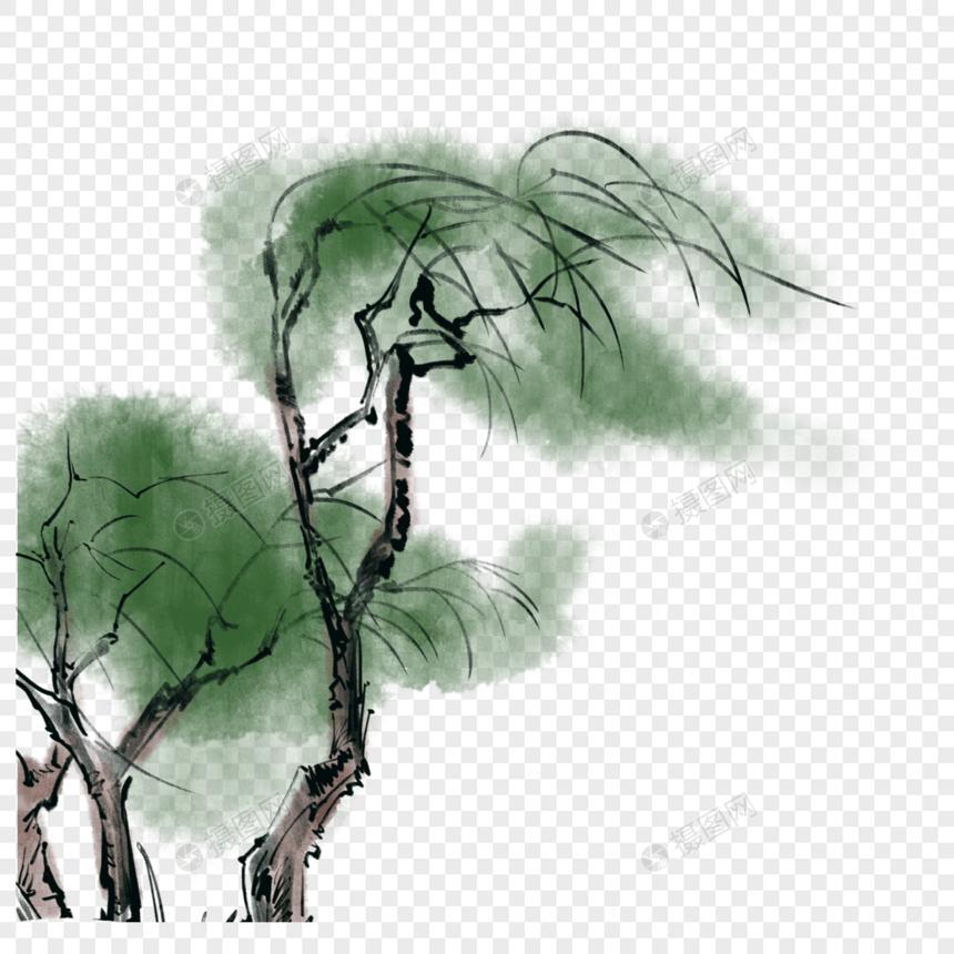 水墨画柳树图片