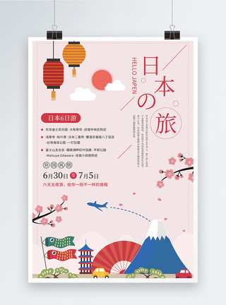 日式樱花灯笼日本旅游海报设计模板