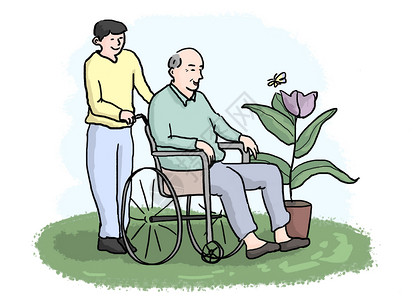 坐轮椅的老人关爱老人插画