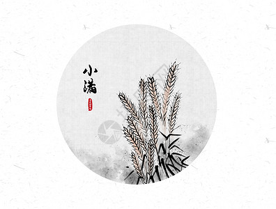 小满渐变字体小满二十四节气中国风水墨画插画