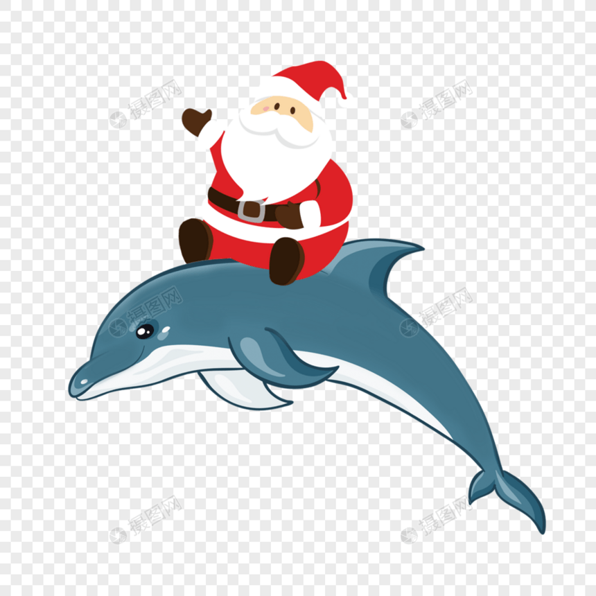 坐在海豚上的圣诞老人图片
