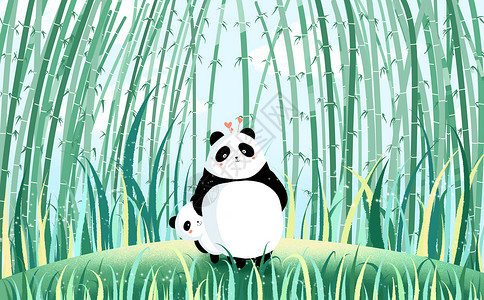 一只可爱的熊猫可爱熊猫父子插画