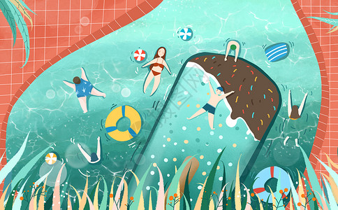 泳装卡通夏天泳池游泳插画
