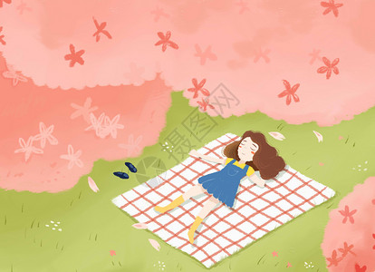 草坪上躺着的小女孩背景图片