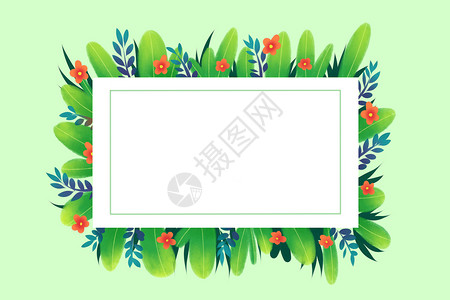 绿色边框相框花植物花卉插画