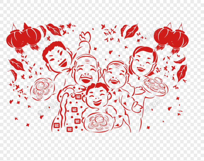 新年剪纸插画图片