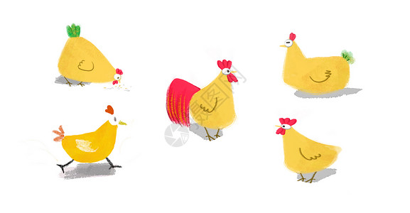 母鸡孵小鸡手绘卡通家禽黄鸡插画插画