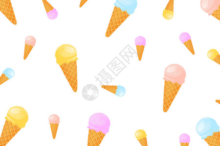 白色背小清新冰淇淋插画