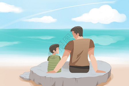 父亲与男孩背影父亲节背影插画插画