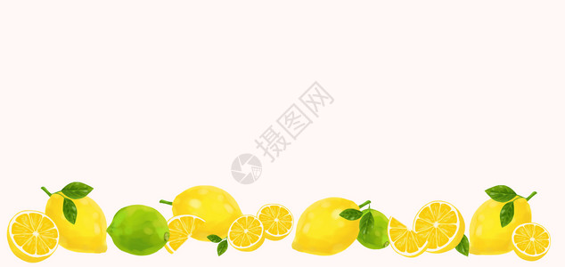 清爽柠檬装饰柠檬二分之一留白背景插画