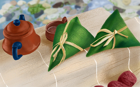 米色布传统节日端午节粽子插画