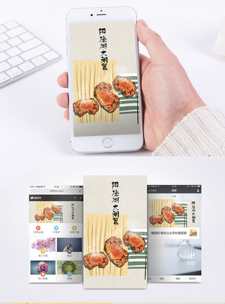 中国传统小吃海报阳澄湖大闸蟹手机海报配图模板