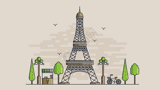 巴黎埃菲尔巴黎城市风光建筑标志建筑插画