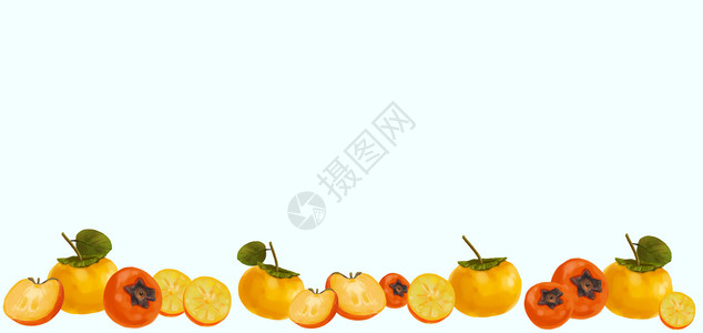 黄色装饰线条柿子二分之一留白背景插画