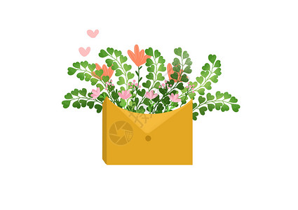 黄色信件植物花卉信件插画