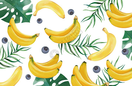 香蕉蓝莓手绘香蕉插画