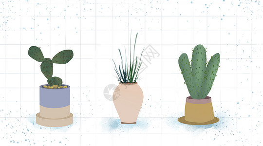 瓷砖家居水彩植物插画