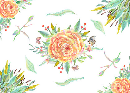 黄色叶子边框水彩手绘花卉背景插画