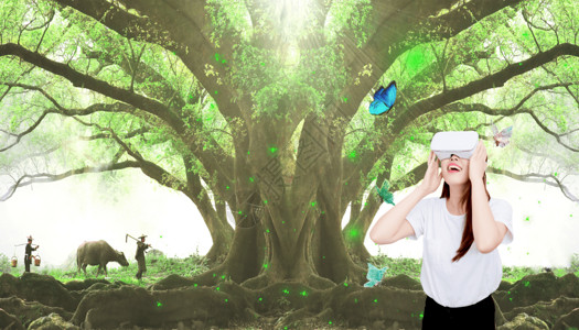 科技虚拟现实森林场景背景图片