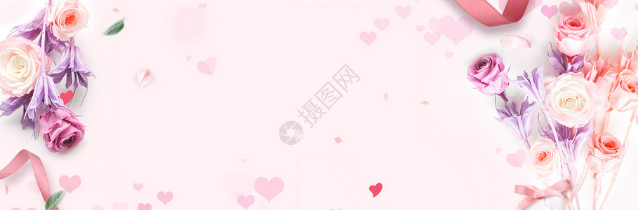 清新紫色花束花卉banner背景设计图片