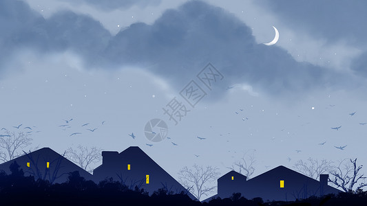 手绘乌云夜晚的天空插画